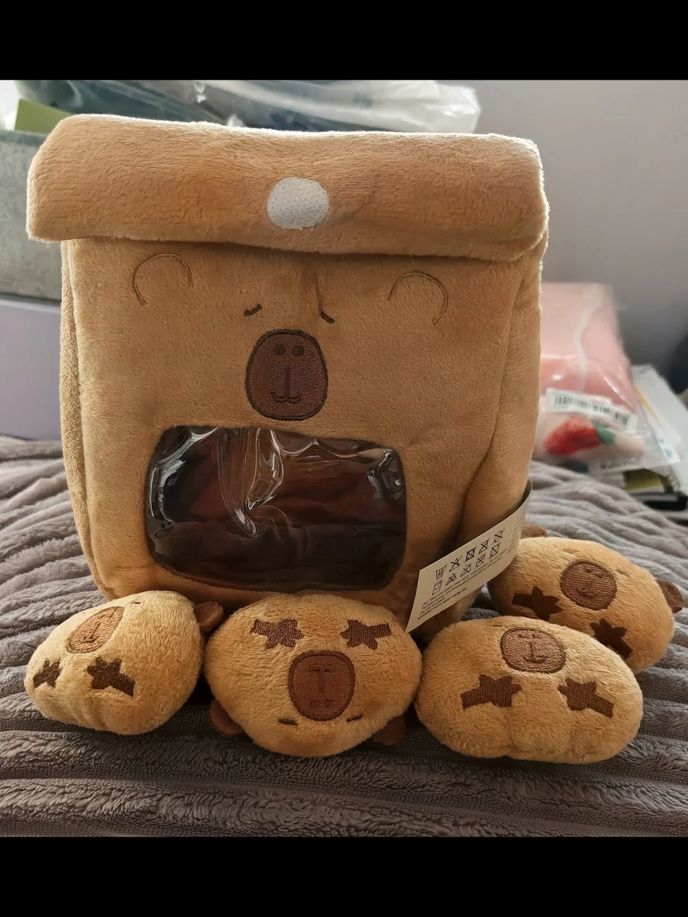 Capibara Plush Pet Toy Set in Pouch in Warm Brown